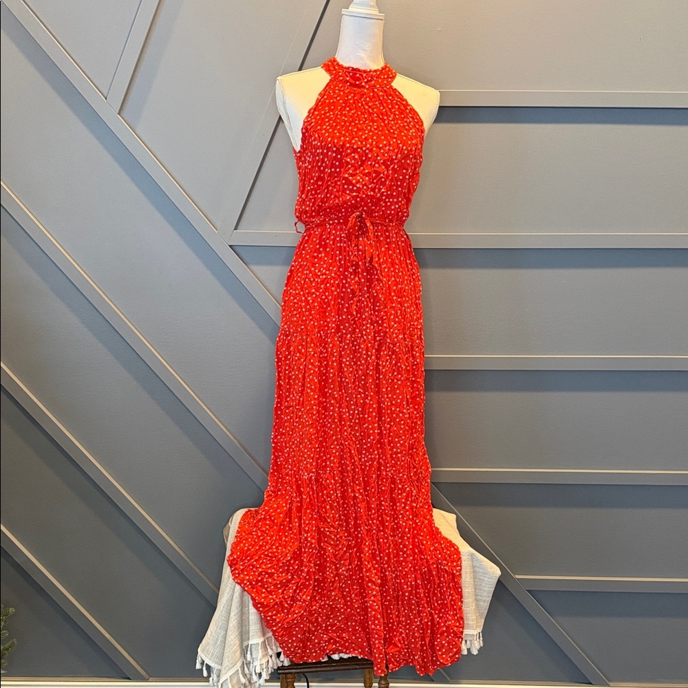 Elegant Red Halter Maxi Dress